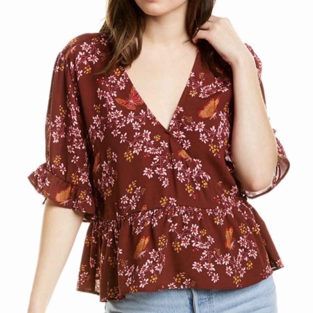 Madewell Tie-Sleeve Wrap Top in Butterfly Sanctuary - Picture 5 of 10